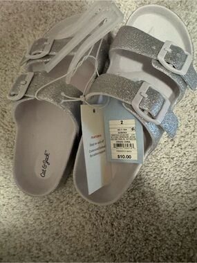Cat & Jack Silver Glitter Double-Buckle Kids Sandals